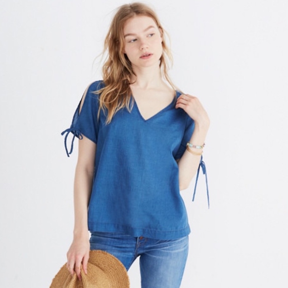 Madewell Indigo Tie Sleeve Top Sz Small